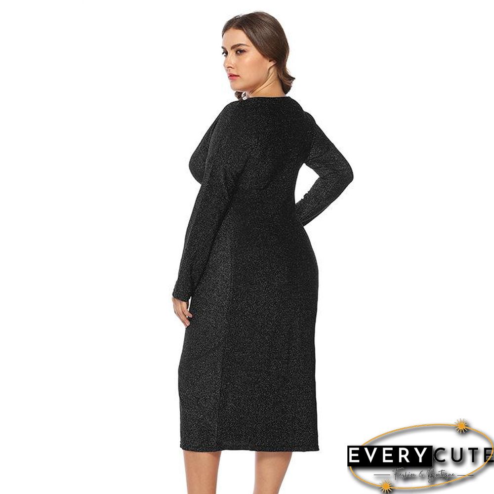 New European and American Large Size Women's V-neck Dress