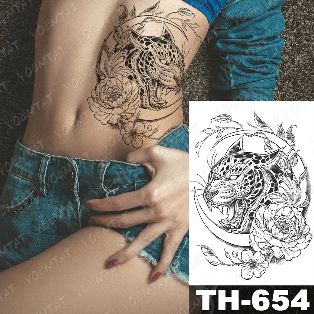 Waterproof Temporary Tattoo Stickers Fox Dragon Wolf Monster Old School Lotus Peony Flash Tatto Women Men Body Art Fake Tattoos