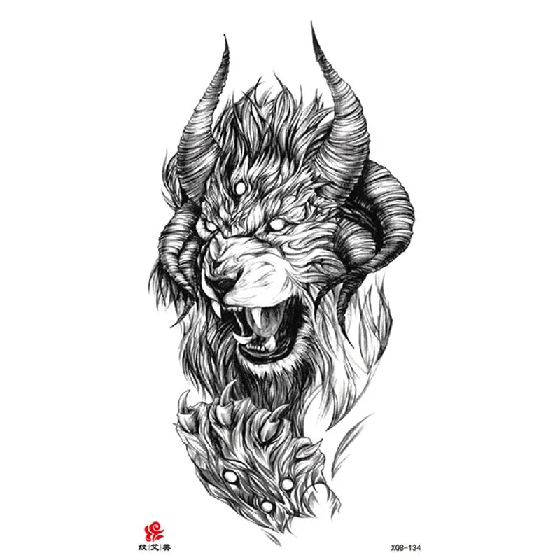 Animal Tiger dragonTemporary Tattoos Fox Wolf Eagle Fake Tatto Sticker Owl Flower Tatoo Body Armbands Men tatuajes temporales