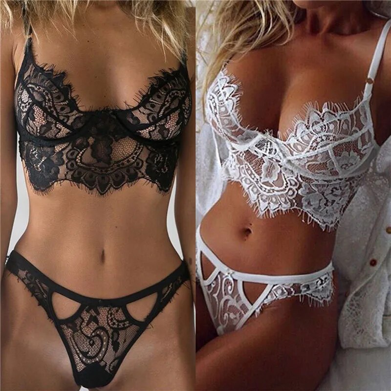 Floral Lace Transparent Lingerie Set for Women