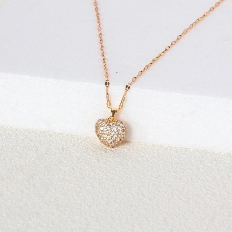 Stainless Steel 18K Gold Plated White Gold Plated Minimalist Plating Inlay Heart Shape Zircon Pendant Necklace