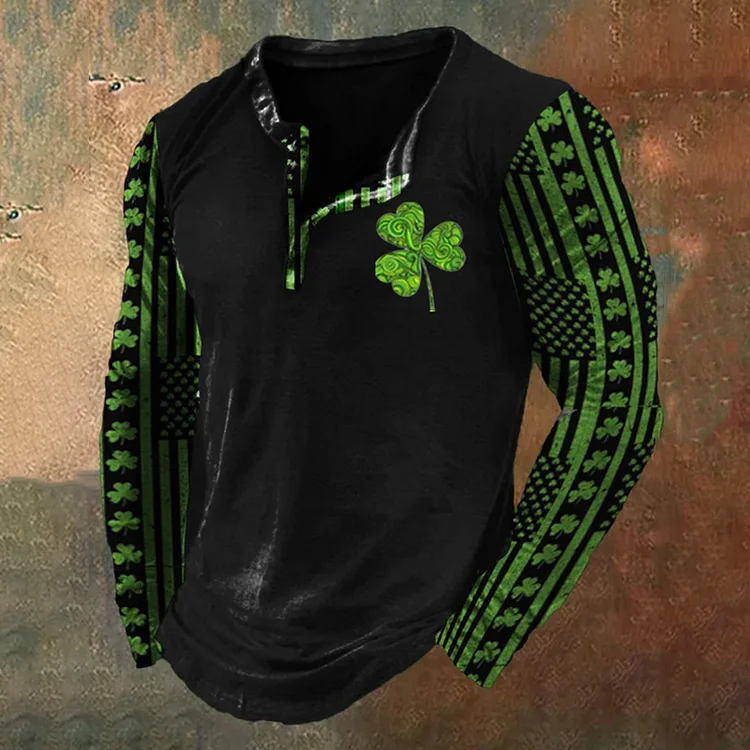 VChics Men's St. Patrick's Day Henley Collar Long Sleeve T-Shirt