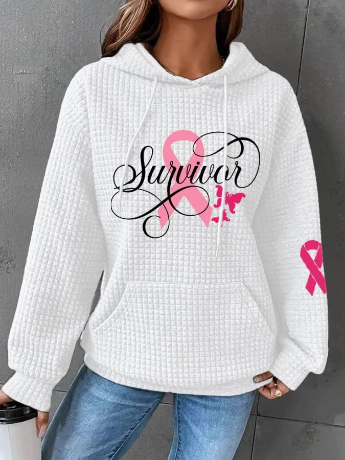 Women's Breast Cancer Ribbon Survivor Waffle Hoodie socialshop