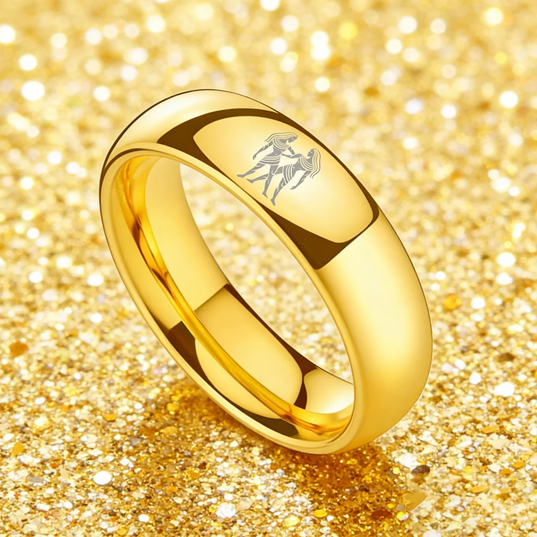 Womens Or Mens Gemini Tungsten Carbide Wedding Rings Gold Domed Top Couples Bands 4MM 6MM 8MM Width