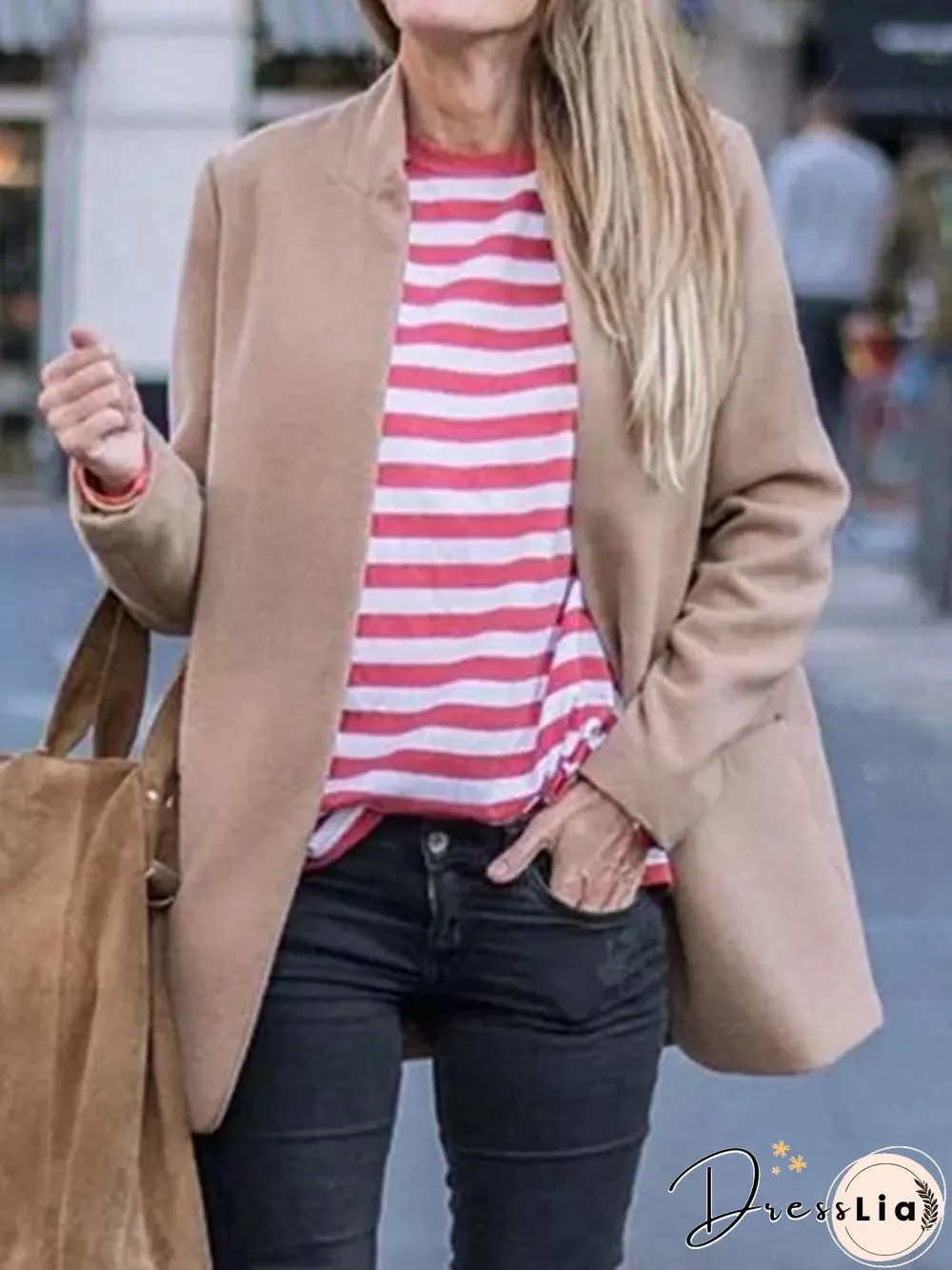Casual Autumn Polyester Stand Collar No Elasticity Work Split Joint Casual Jacket for Women