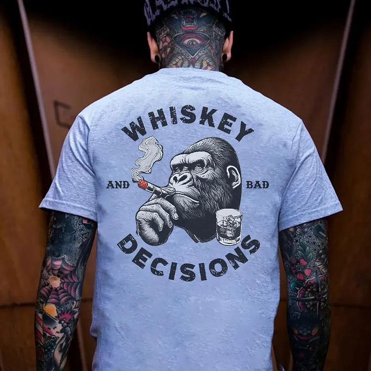 WHISKEY AND BAD DECISIONS Chimpanzee Black Print T-shirt