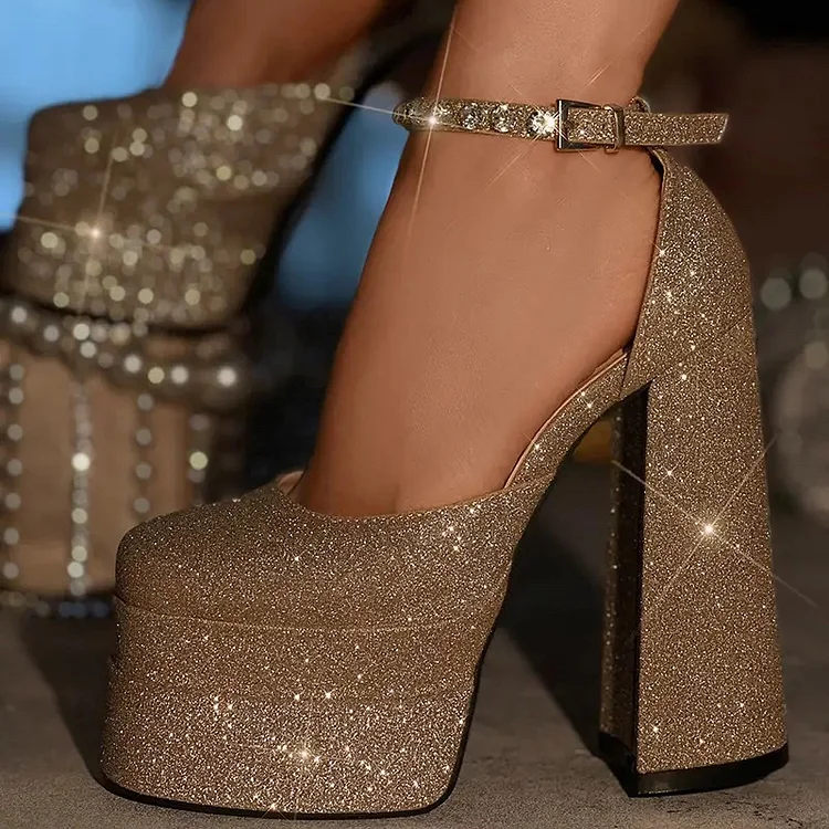 ACTION Synergy Women's Metallic Party Glitter Golden High Heels Signora1 Platform  Heels : Amazon.in: Shoes & Handbags