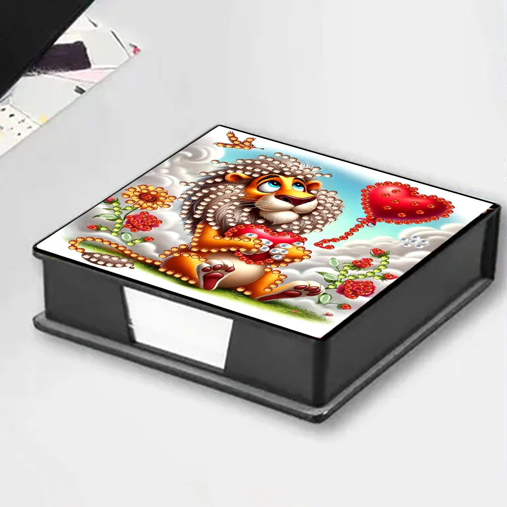 PU Lions Diamond Painting Notecard Box with Papers for DIY Art Craft