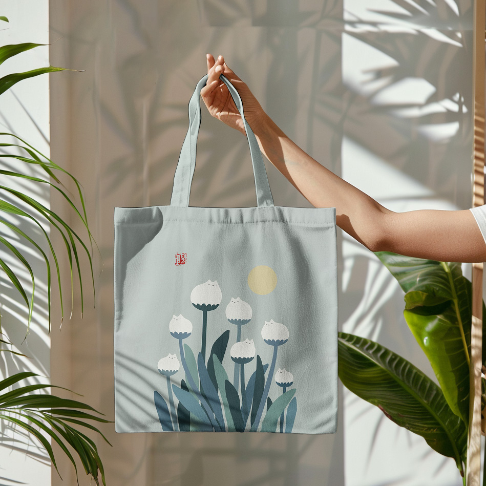 Comstylish Abstract Creative Spring Cute Cat And Plant Painting Art Canvas Bag