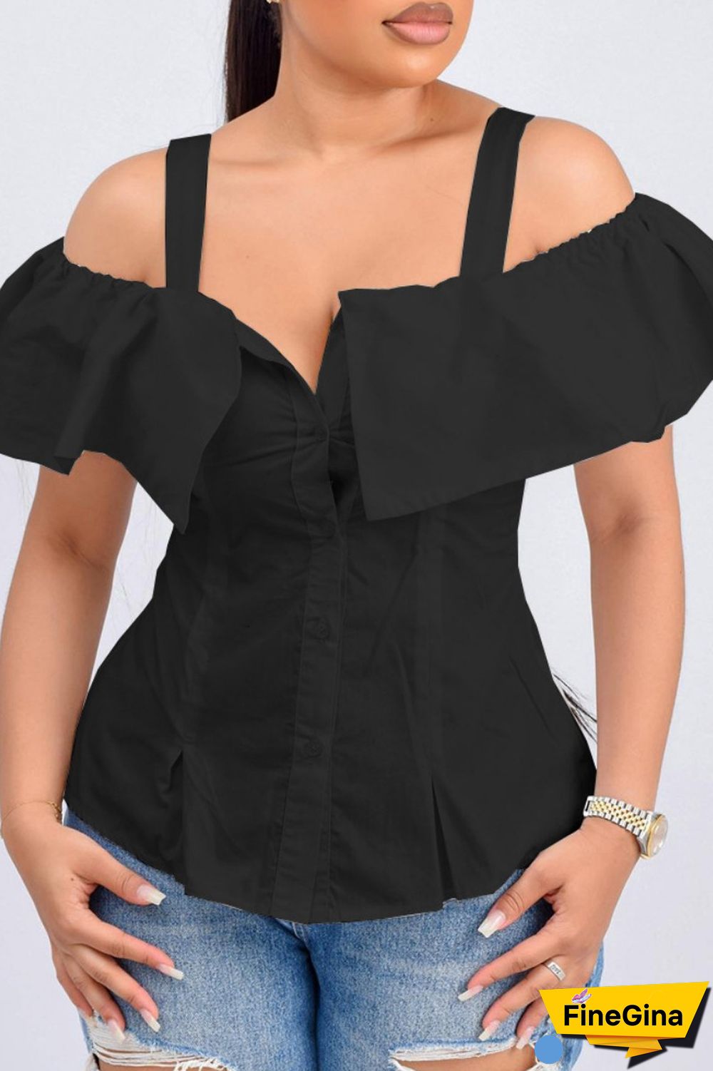 Black Casual Solid Backless Off the Shoulder Tops