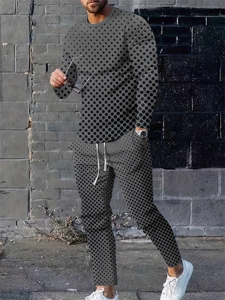 Geswet 2025 New Spring And Autumn Men's Long Sleeve T-shirt And Long Pants Set Daily Street Men's Fashion Long Sleeve T-shirt