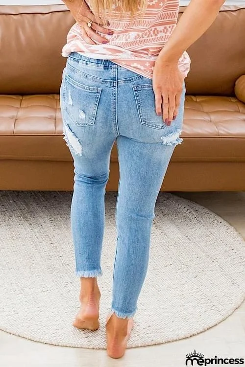 Ripped Drawstring Denim Jogger