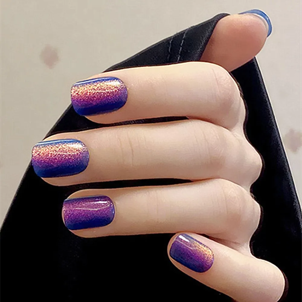 24Pcs/Set Cat Eye Phototherapy Nail Patch Wearable Fake Nail Short False Nail Wedding For Winter Autumn Wearable Full Cover-Nail Inspo