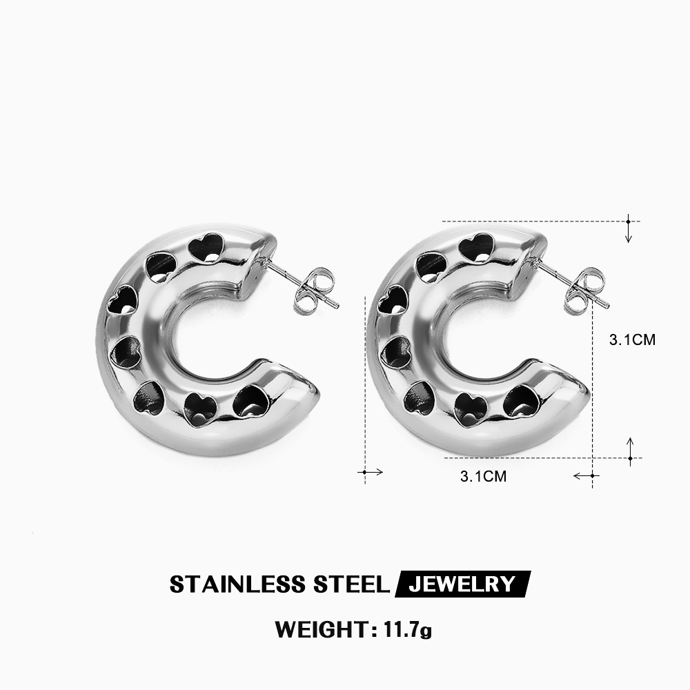 Groksage Stainless Steel Love Hollow Stud Earrings Gold Color C Shape Earring For Women Fashion Jewelry Trend Gift Accessories