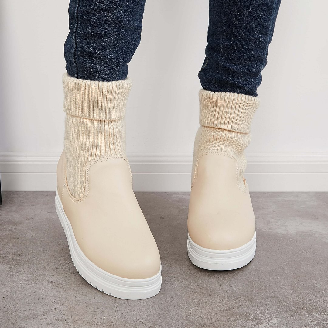Stretch Platform Knitted Sock Boots Lug Sole Ankle Booties