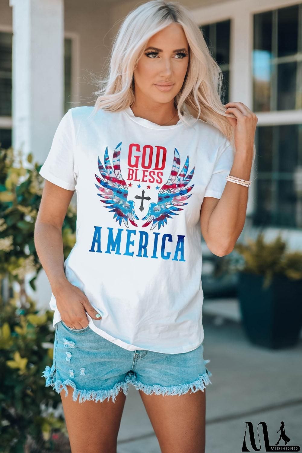 MidiSono - GOD BLESS AMERICA Cuffed Tee Shirt