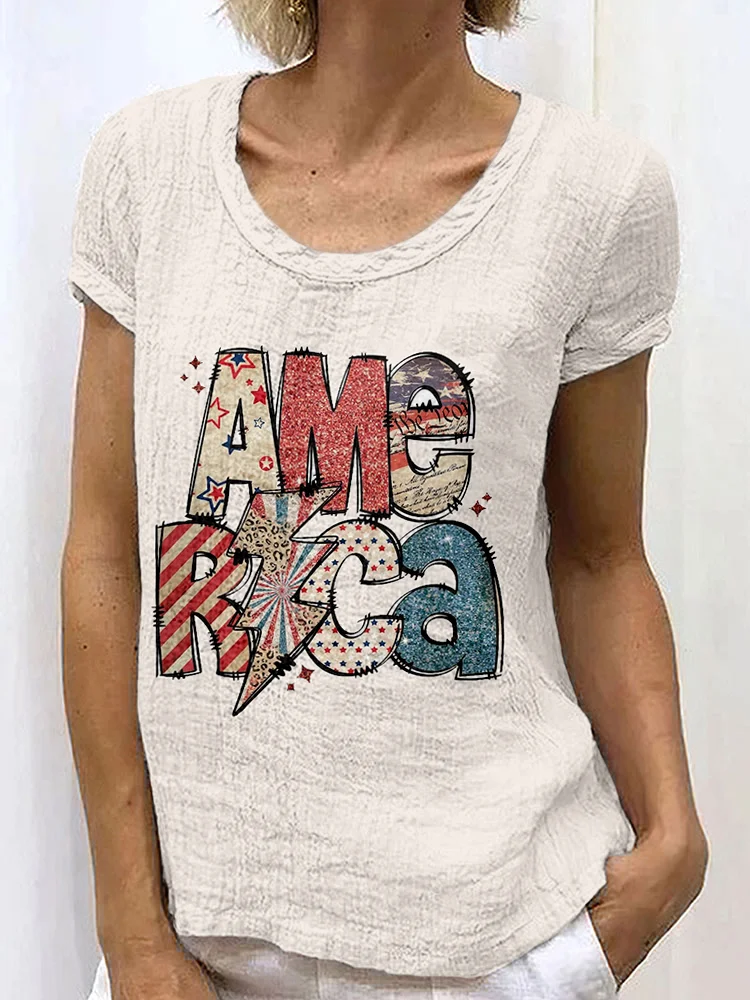 4th of July America Inspired Linen Blend Cozy Shirt