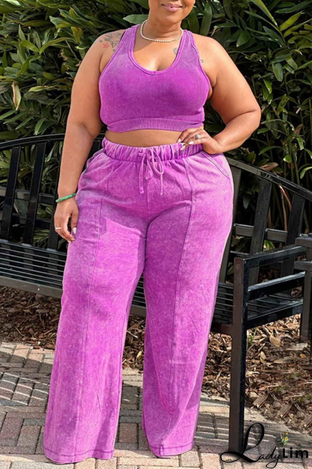 Black Gray Casual Solid Vests Pants O Neck Plus Size Two Pieces