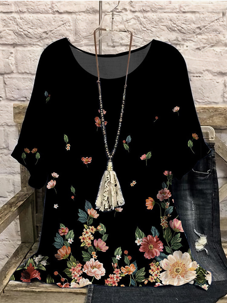 Women Long Sleeve V-neck Graphic Floral Printed Top