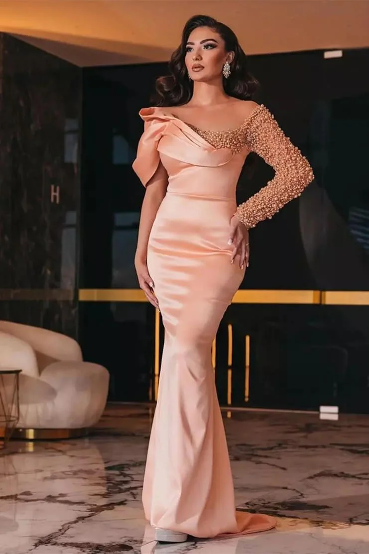 Bellasprom Long Sleeve Mermaid Evening Gown With Pearls Online