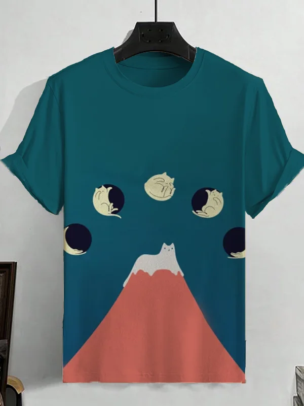 Men's Cute Cartoon Cats Graphic Print Casual T-Shirt