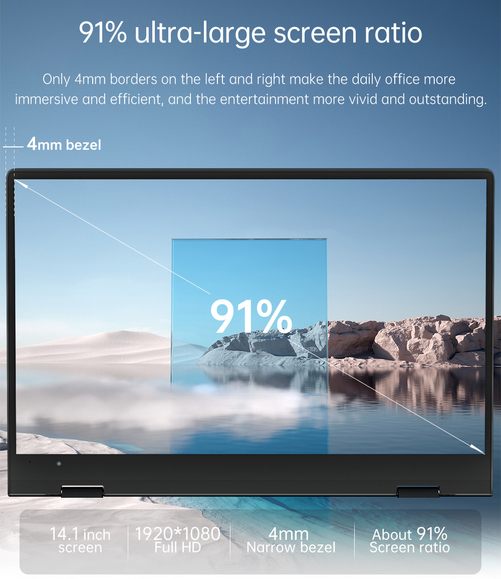 KUU Flexones 14.1 inch Black Flexible Laptop Intel i3-1115G4 Processor Up to 3.0GHz 8GB DDR4 RAM 521GB SSD PCIe 10