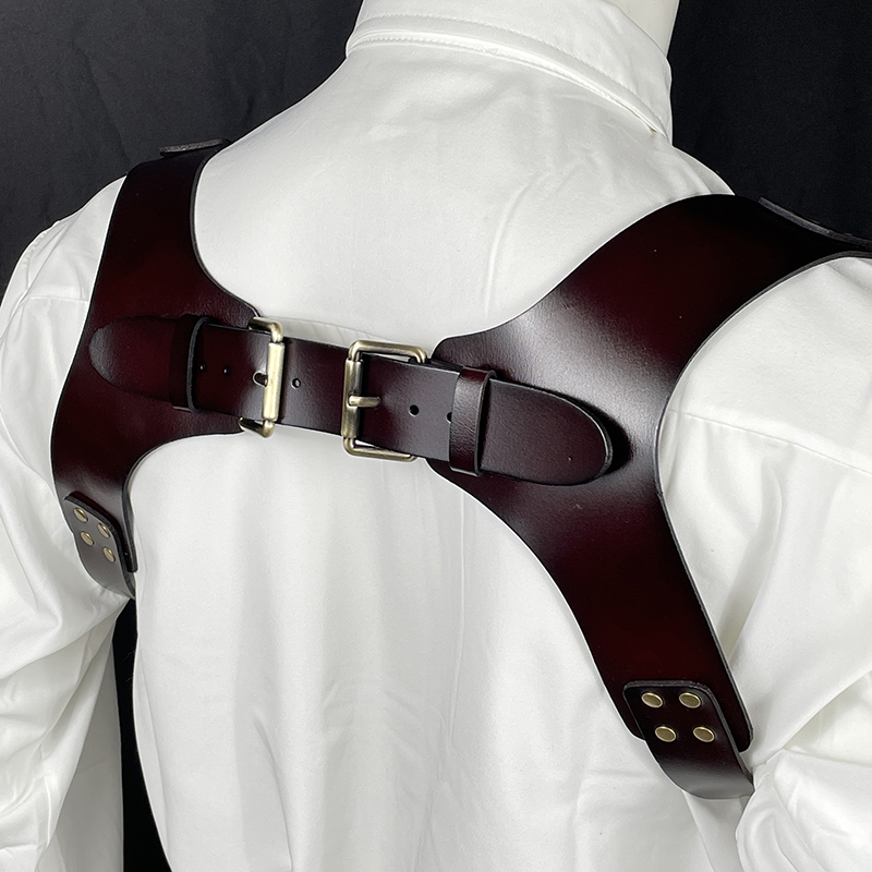 Genuine Leather Men's Sling Shoulder Harness - Luxury Cowhide - Dual Hook Gun Holder Suspenders for Mature Men