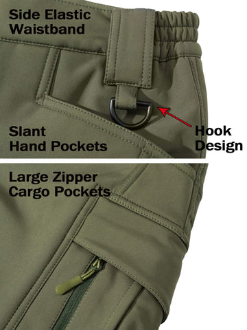 Men's Tactical Pants with 9 Pockets, Water Repellent, Warm Fleece Lined, Winter Snow Ski Pants