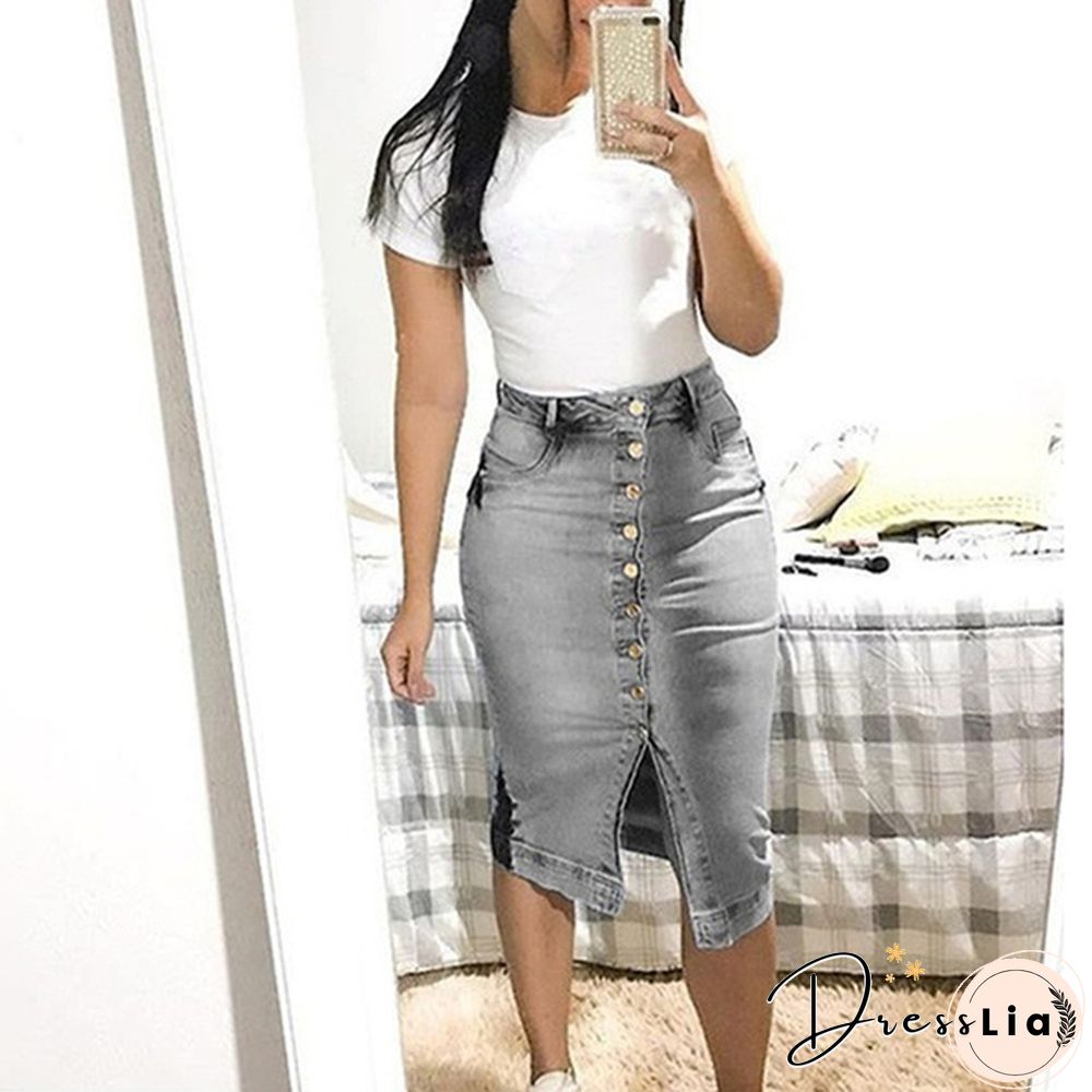 Fashion Women's Fashion Denim Skirt Summer Button Design Split Front Skirts