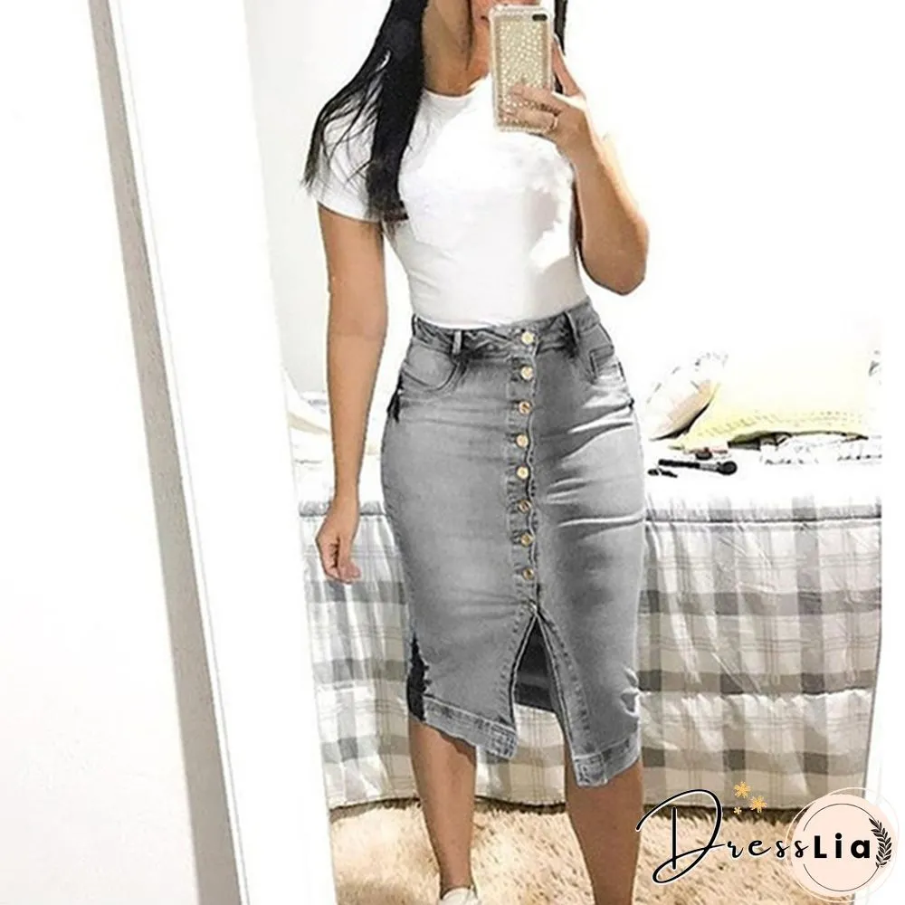 Fashion Women's Fashion Denim Skirt Summer Button Design Split Front Skirts