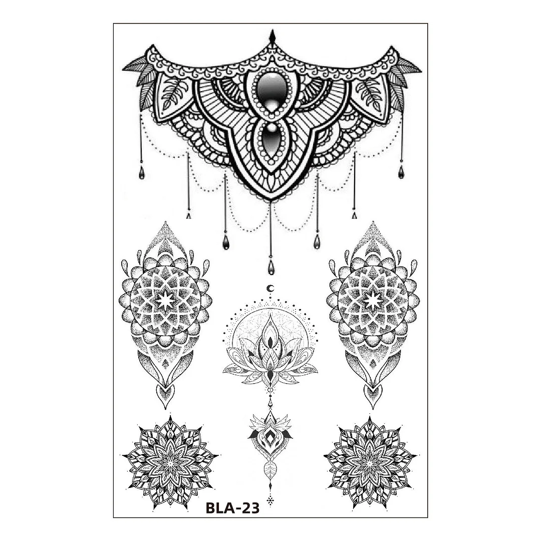 Women Waterproof Temporary Tattoo Sticker Mandala Flower Tatoo Elephant Feather Body Art Water Transfer Clavicle Temporary Tatto