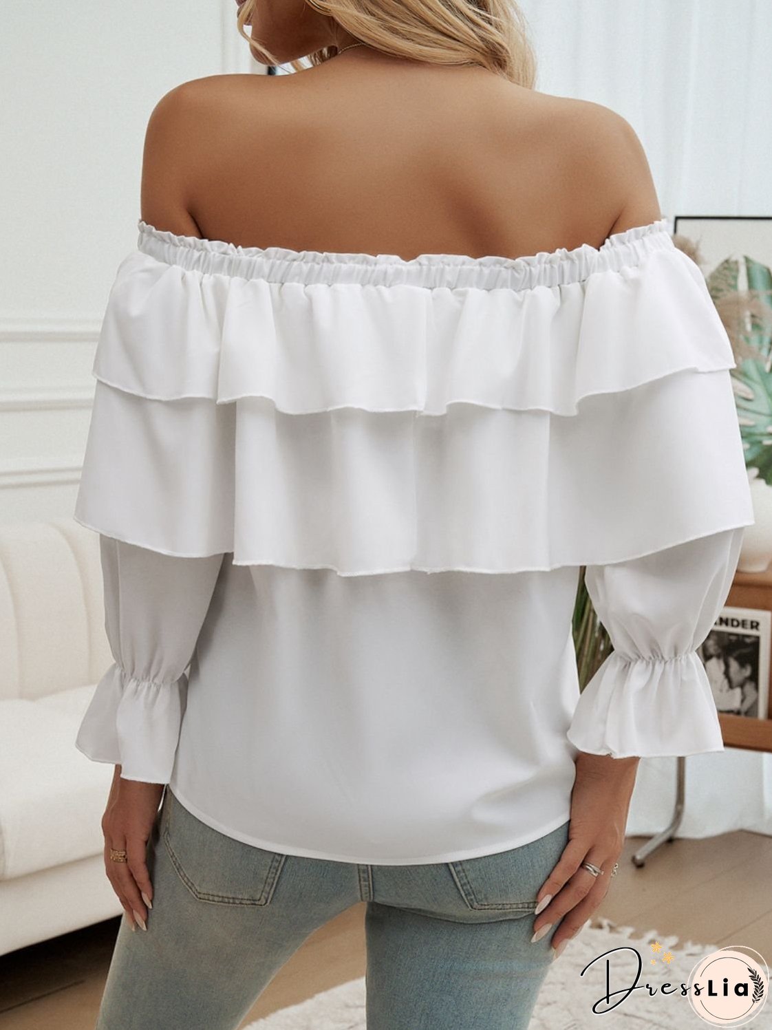 Off-Shoulder Flounce Sleeve Blouse