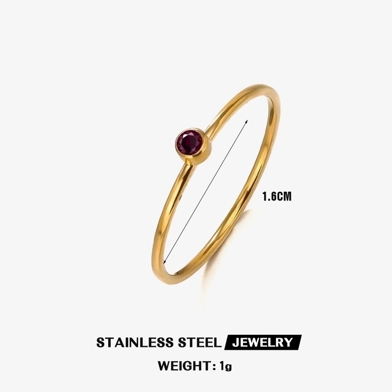 304 Stainless Steel 18K Gold Plated Minimalist Plating Inlay Round Rhinestones Birthstone Rings