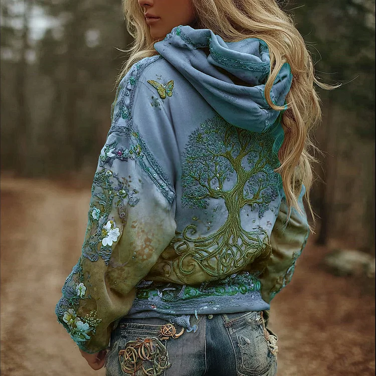 Women's Vintage Viking Tree Of Life Art Gradient Comfort Hoodie