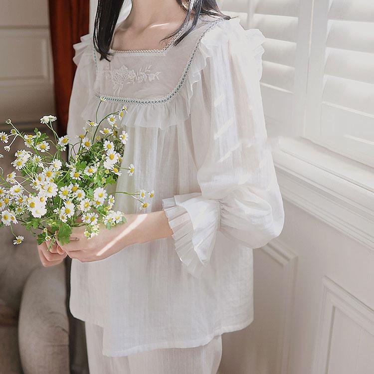 Pure Cotton Lace Sweet Pajama Set QueenFunky