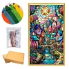 Colored House Glass Painting - Full Embroidery 3 Strands 11CT Stamped Cross Stitch - 40*70CM - Large Size