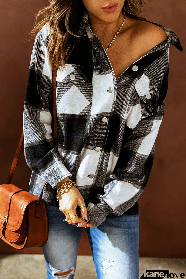 Plaid Print Buttoned Shirt Coat with Pocket