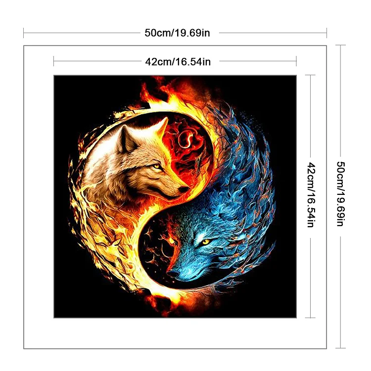 Yin Yang Diagram-Wolf- 14CT - 2 Strands Threads Printed cross