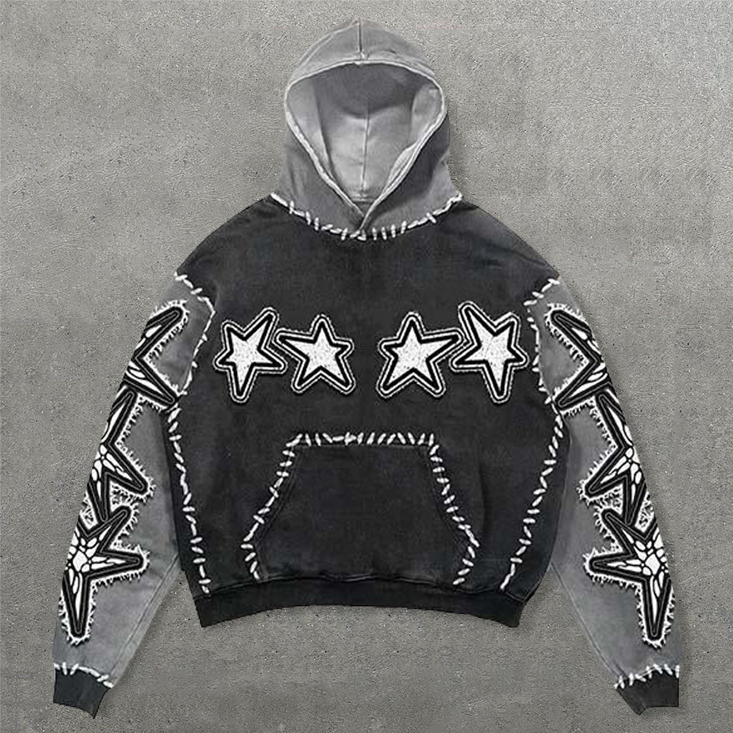 Skull Pentagram Faux Decal Print Long Sleeve Hoodies
