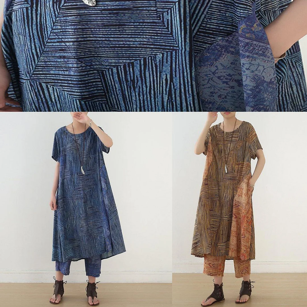 summer yellow linen short sleeve shirt dress with wide leg pants