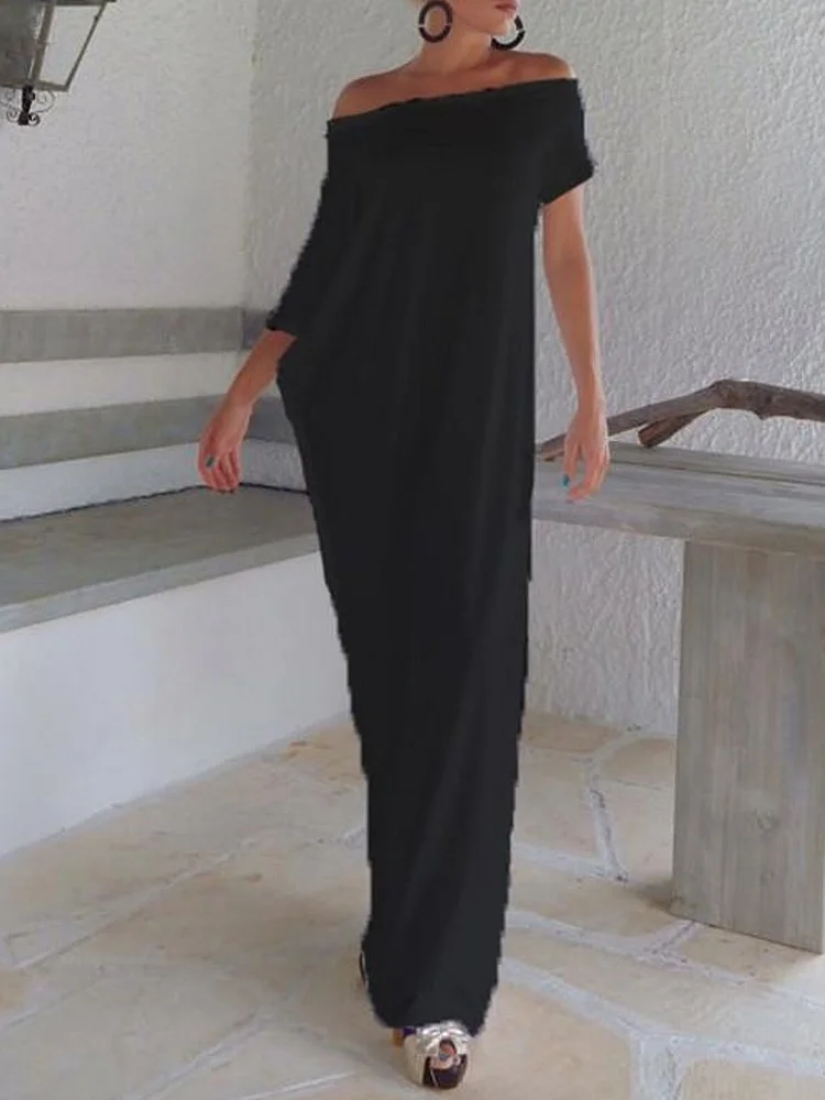 One Shoulder Plain Maxi Dresses