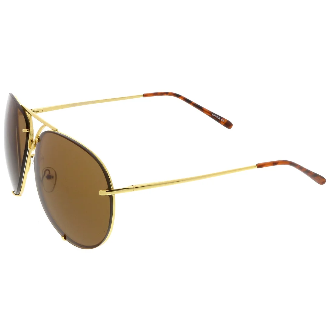 Oversize Rimless Metal Aviator glasses Slim Arms Tinted Lens 68mm