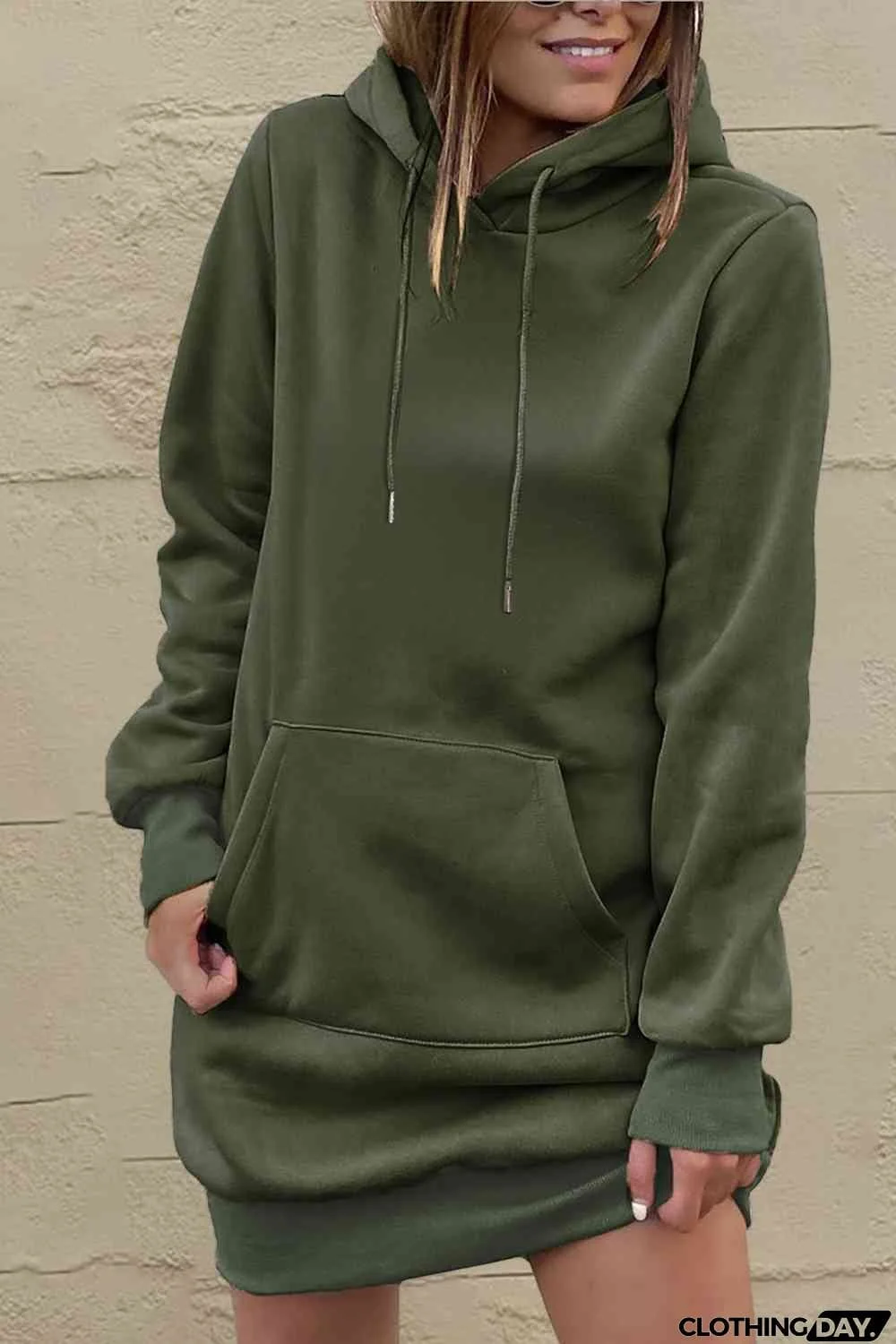 Drawstring Long Sleeve Hooded Mini Dress