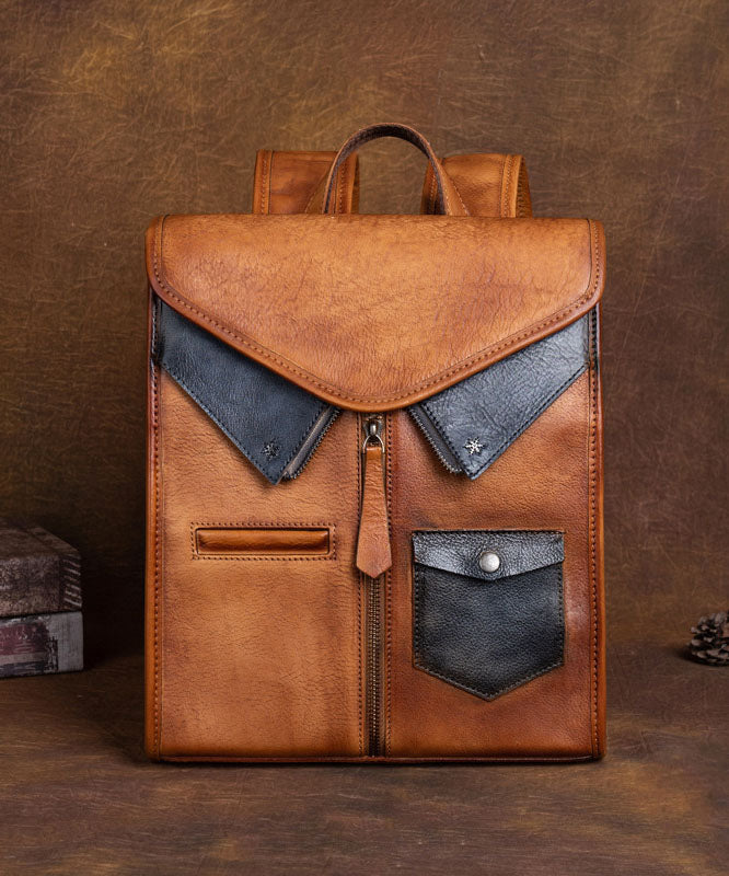 VCSHOES Brown Versatile Paitings Calf Leather Backpack Bag