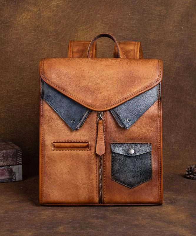 Fashion Brown Versatile Paitings Calf Leather Backpack Bag CK1508- Fabulory