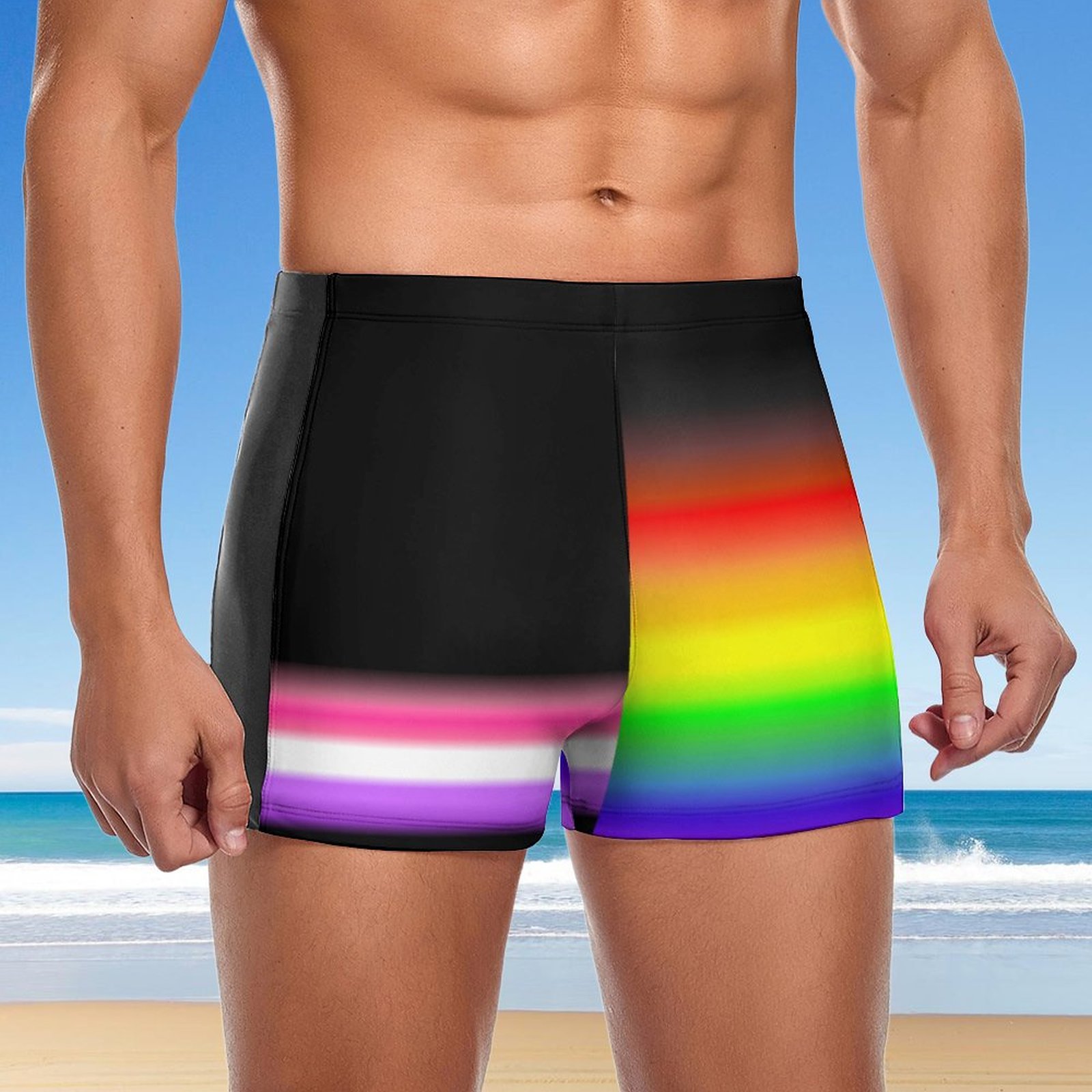 Sfneewho Asymmetric Genderfluid Rainbow Pride Flags Swim Brief Square