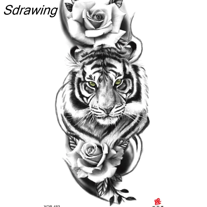 Sdrawing Waterproof Lasting Temporary Tattoo Flower Arm Tattoo Stickers Dark Hot Girl Snake Tiger Lion Fake Tattoo for Women Gifts 328-0