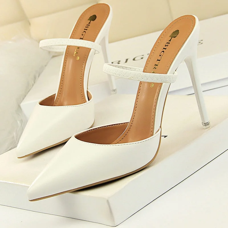 BIGTREE Shoes Rivet High Heels Woman Pumps Pu Leather Women Heels 9cm Sexy Party Shoes Black Red Apricot Wedding Shoes Female