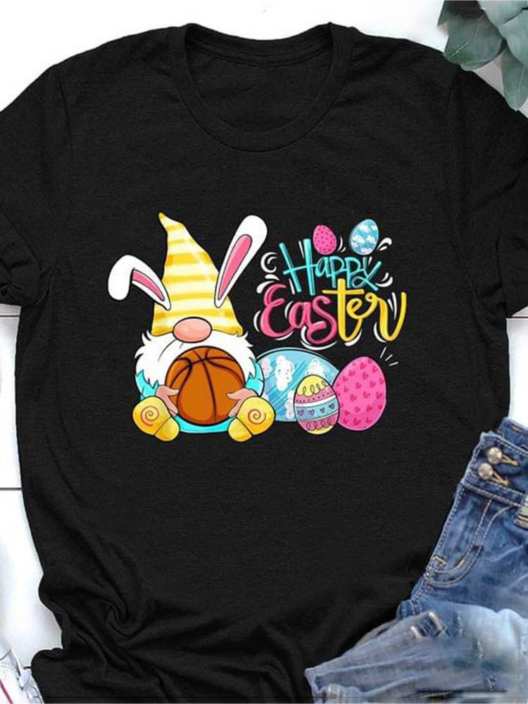 Easter Eggs Bunny Gnome Black T Shirt-elleschic