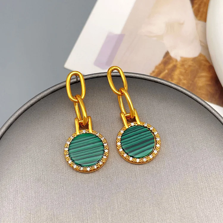 Vintage chain link design malachite earrings